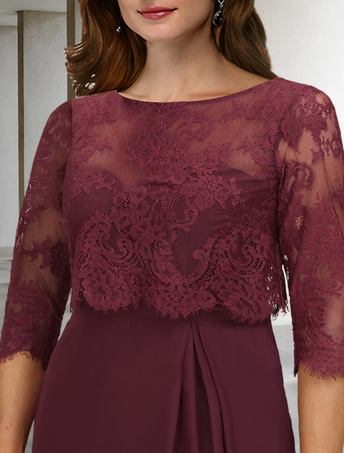 A-Line Plus Size Curve Mother of the Bride Dresses Vintage Dress Formal Knee Length Half Sleeve Jewel Neck Chiffon with Pleats Appliques