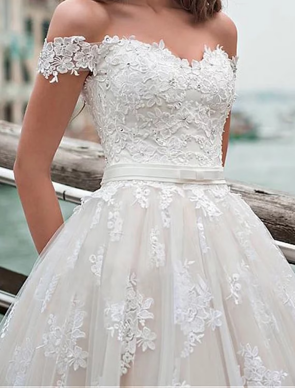 Engagement Formal Wedding Dresses Chapel Train Ball Gown Short Sleeve Off Shoulder Lace With Appliques
