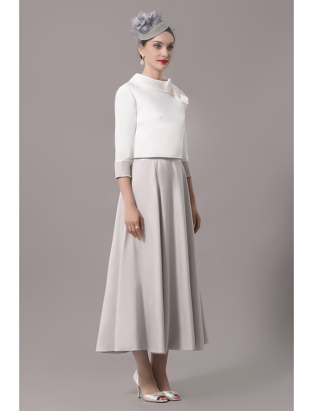 Two Piece Mother of the Bride Dress Church Elegant  Ankle Length Stretch Satin Sleeve with Bow(s)