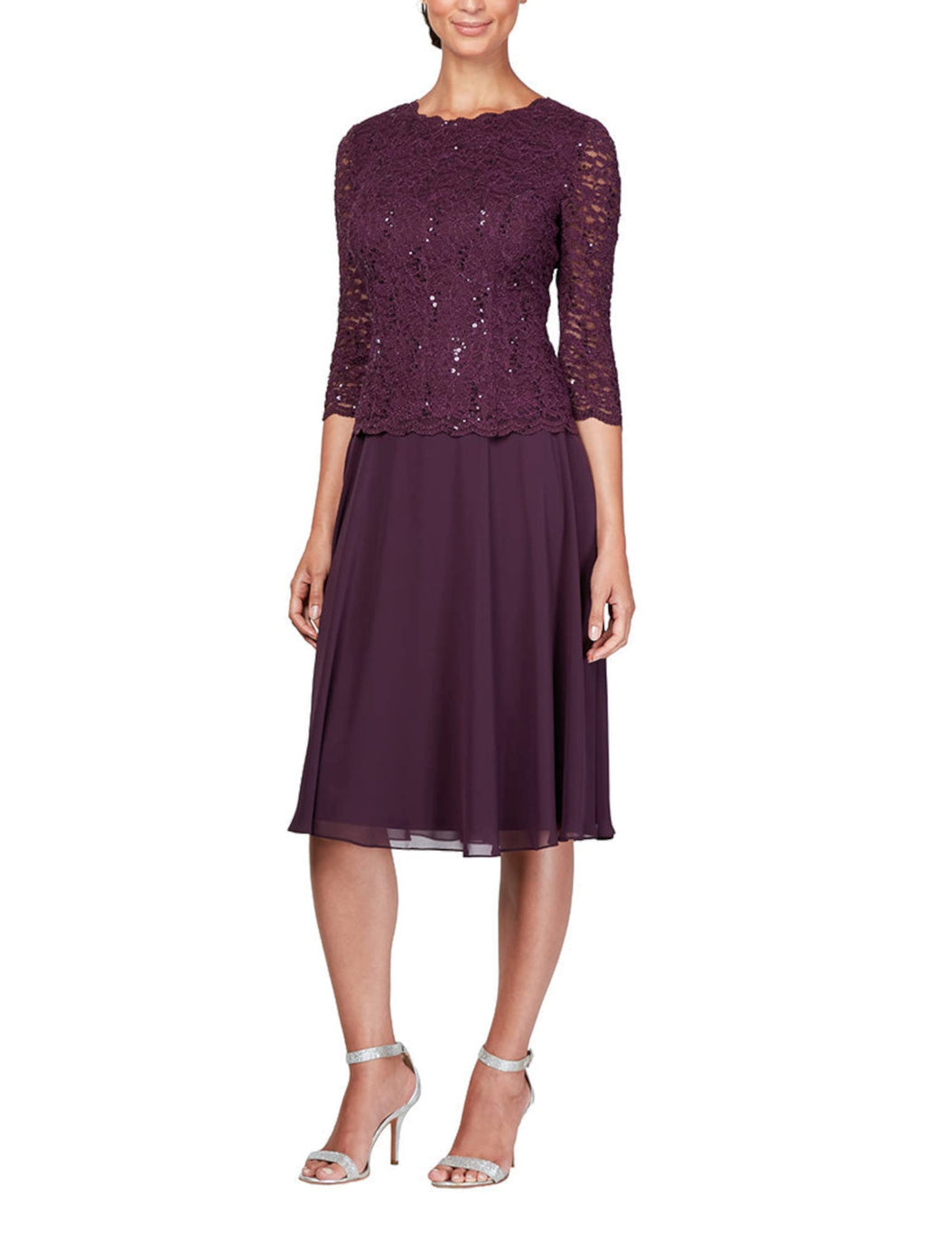 Mother of the Bride or Groom Dresses Tea Length Chiffon Sequin Formal Dress Wedding Guests Dresses