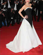 Mermaid / Trumpet Evening Gown Celebrity Style Dress Formal Wedding Party Court Train Sleeveless Strapless Satin with Splicing