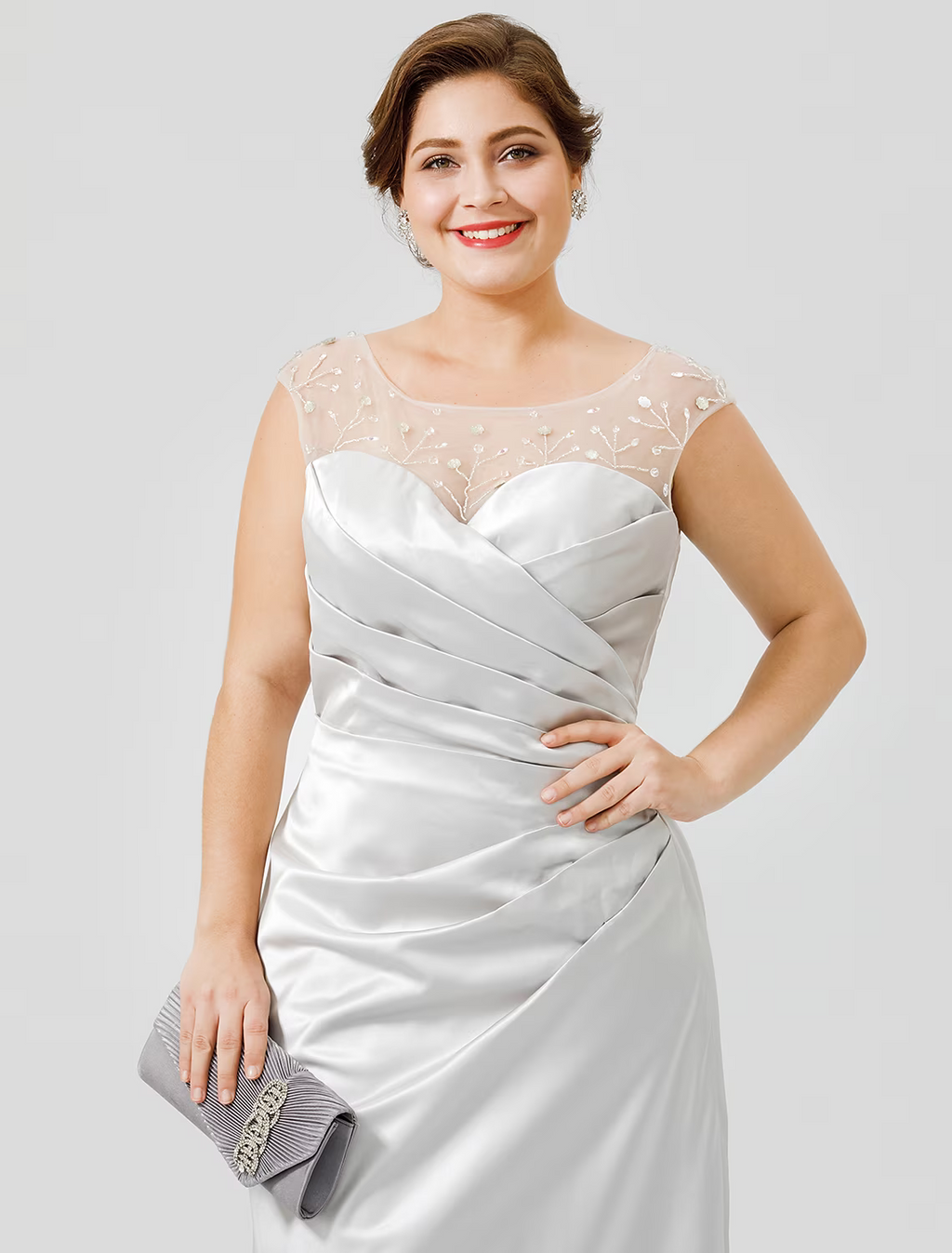 Mother of the Bride Dress Classic Timeless Elegant Luxurious Plus Size Floor Length Satin Sleeveless No with Pleats Crystals
