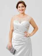 Mother of the Bride Dress Classic Timeless Elegant Luxurious Plus Size Floor Length Satin Sleeveless No with Pleats Crystals