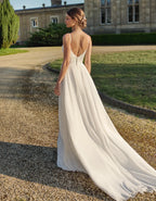 a chiffon and matte lace boho gown
