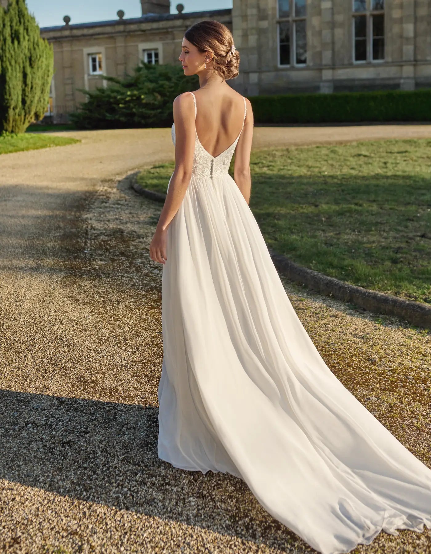 a chiffon and matte lace boho gown