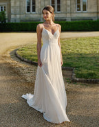 a chiffon and matte lace boho gown