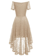 A-Line Cocktail Dresses Vintage Dress Graduation Party Wear Knee Length Short Sleeve Off Shoulder Lace with Pleats