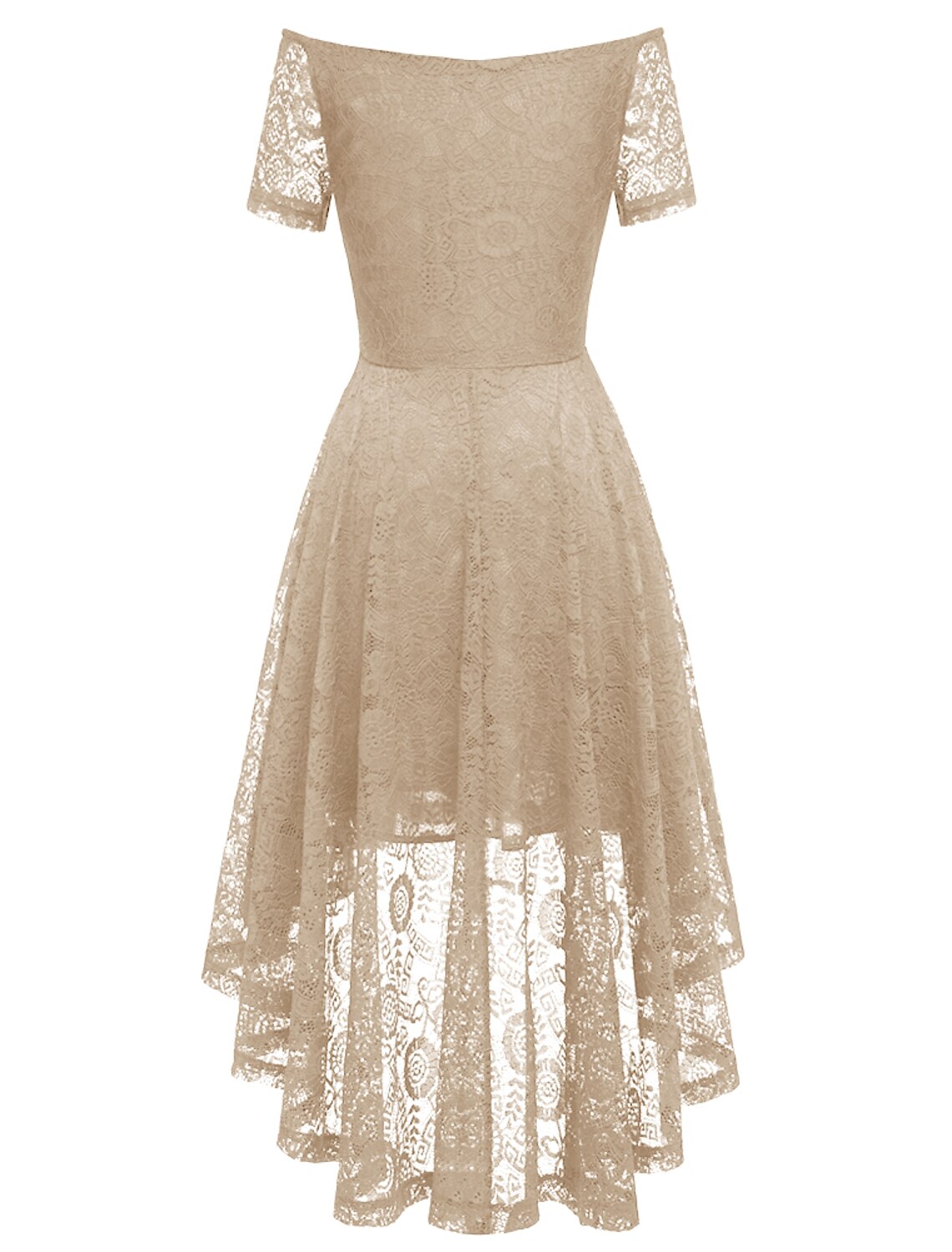 A-Line Cocktail Dresses Vintage Dress Graduation Party Wear Knee Length Short Sleeve Off Shoulder Lace with Pleats