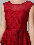 A-Line Elegant Dress Party Sleeveless Neck All Over Floral Lace with Pleats
