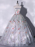 Evening Gown Elegant Dress Quinceanera Floor Length Sleeveless Strapless Lace Embroidery