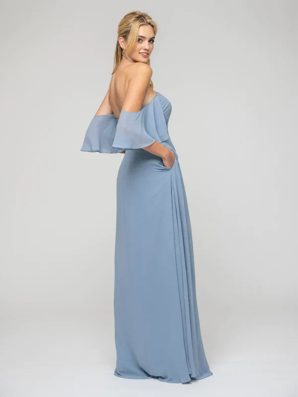Bridesmaid Dresses Sweetheart Chiffon Flutter Sleeve Pleated Bodice For Bridesmaids Wedding Gown