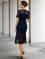 Mother of the Bride Dress Simple Elegant Knee Length Lace Short Sleeve Appliques