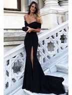 Sheath / Column Elegant Prom Formal Evening Dress Off Shoulder Sleeveless Court Train Spandex with Slit