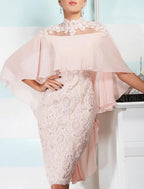 Mermaid / Trumpet Cocktail Dresses Luxurious Kentucky Derby Dress Party Wear Knee Length Sleeveless High Neck Chiffon with Beading Appliques