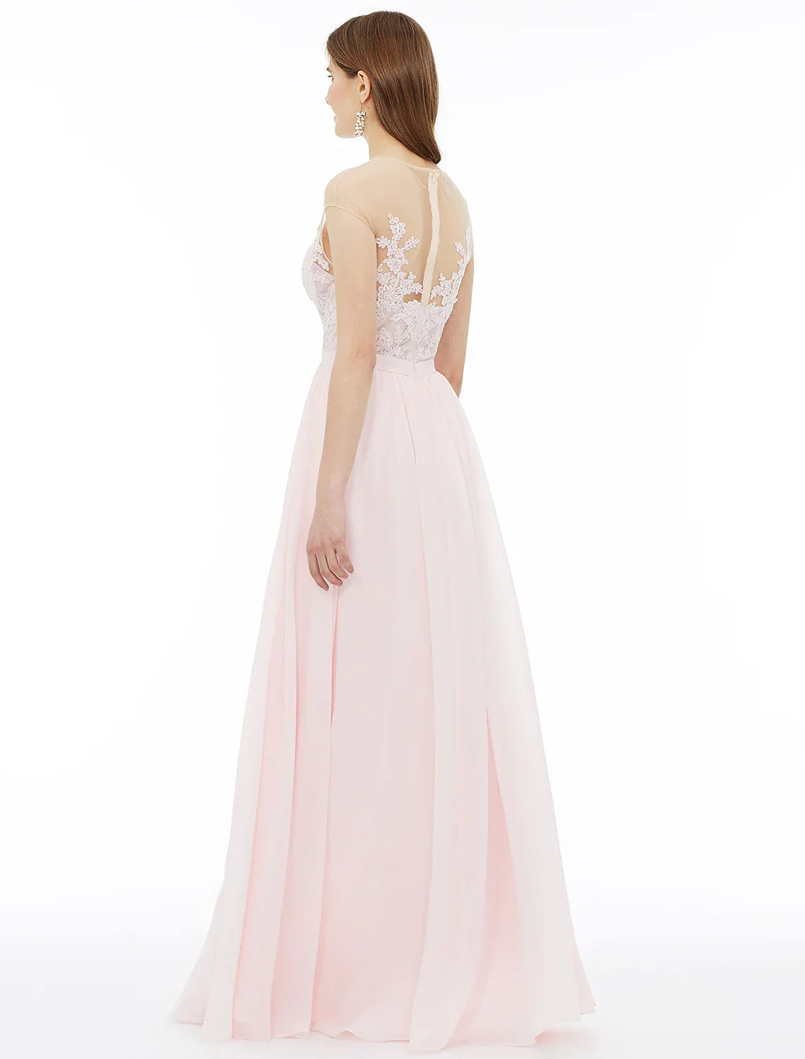 A-Line Bridesmaid Dress Sleeveless Floor Length Chiffon Floral Lace Sash Ribbon Appliques