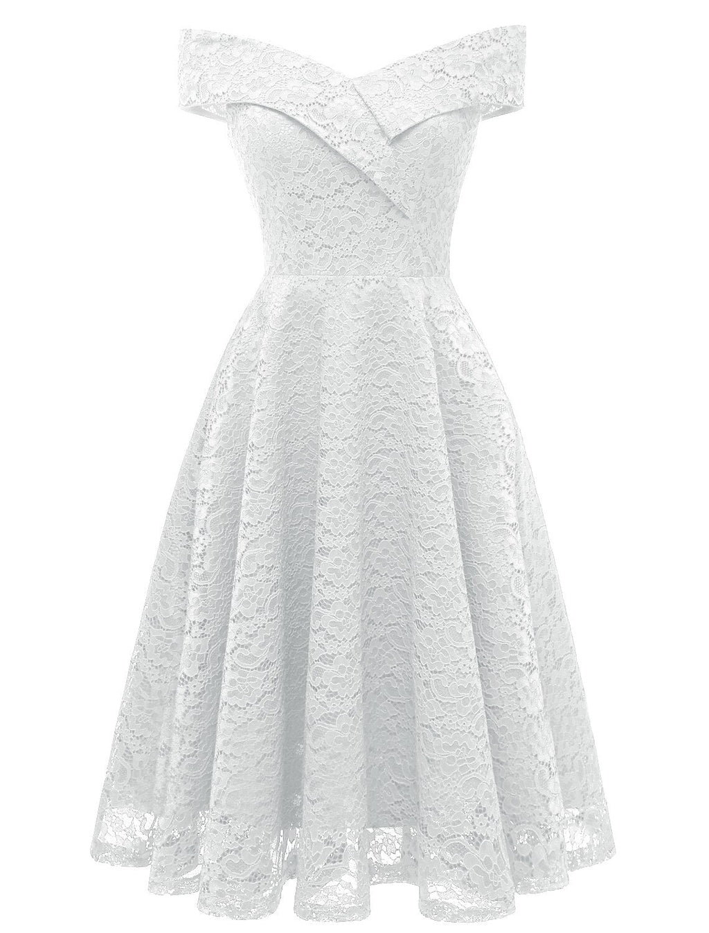 A-Line WE Party Dress Holiday Graduation Knee Length Short Sleeve Off Shoulder Bridesmaid Dress Lace with Pleats