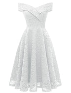 A-Line WE Party Dress Holiday Graduation Knee Length Short Sleeve Off Shoulder Bridesmaid Dress Lace with Pleats