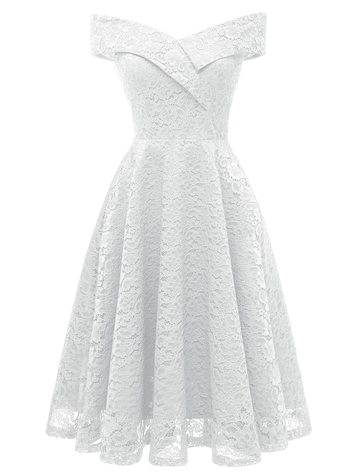 A-Line WE Party Dress Holiday Graduation Knee Length Short Sleeve Off Shoulder Bridesmaid Dress Lace with Pleats