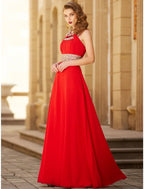 A-Line Evening Gown Sparkle & Shine Dress Wedding Guest Party Wear Floor Length Sleeveless Halter Neck Chiffon with Rhinestone