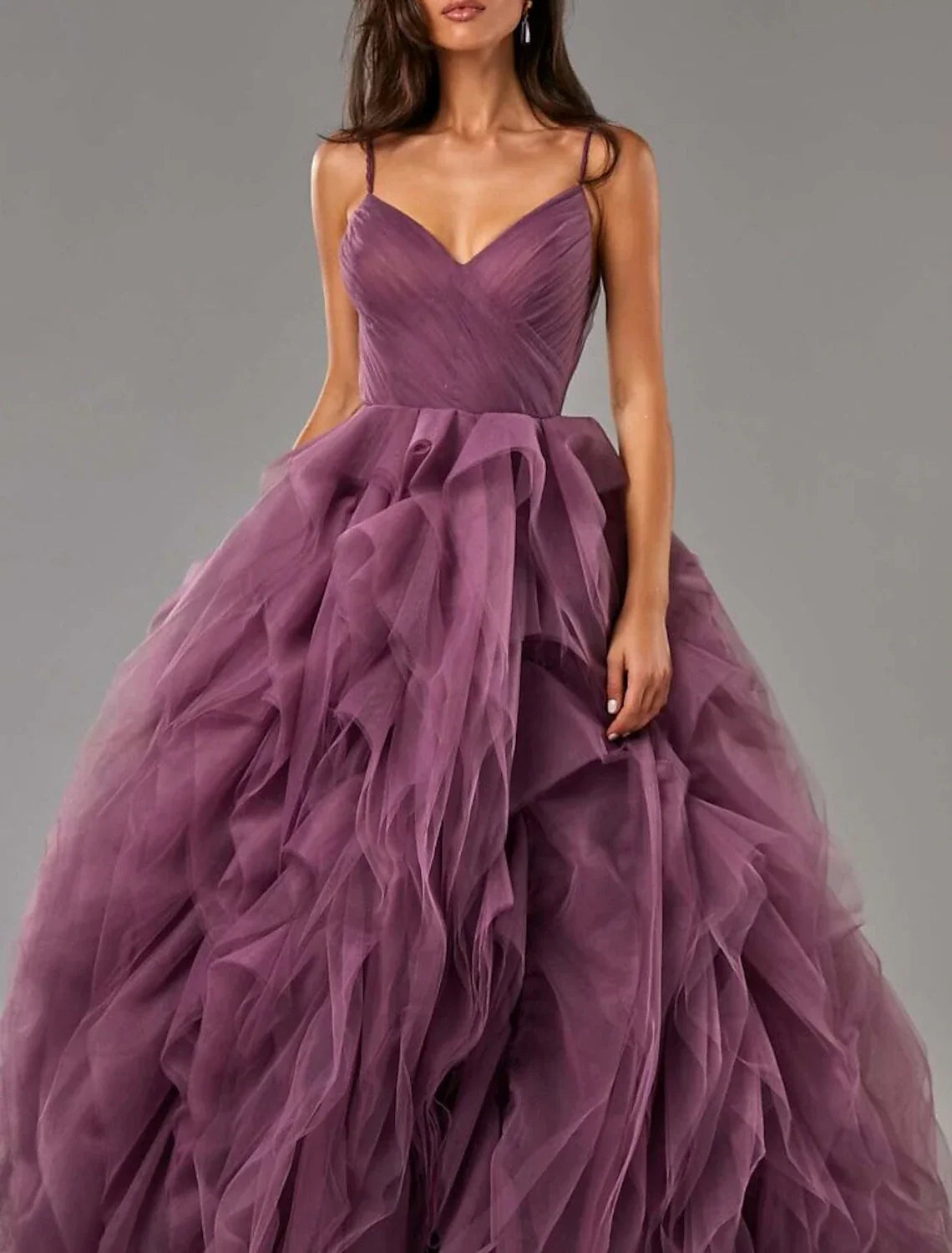 Ball Gown Party Dress Beautiful Back Elegant Prom Formal Evening Dress V Neck Sleeveless Sweep / Brush Train Tulle with Ruffles