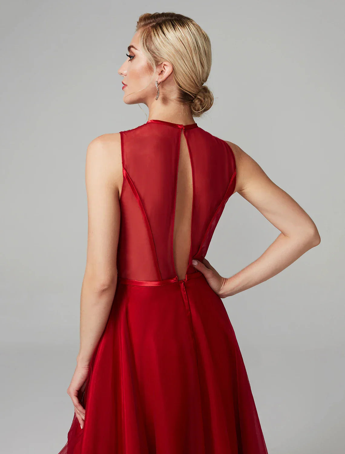A-Line Sparkle & Shine Dress Wedding Guest Cocktail Party Asymmetrical Sleeveless Jewel Neck Satin with Bow(s) Sequin