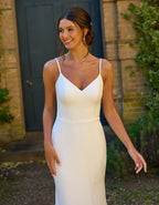 a crepe wedding dress with illusion back