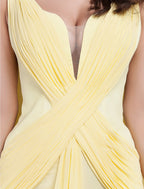 Elegant Dress Wedding Sleeveless Neck V Back Criss Cross Side Draping
