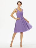 A-Line Bridesmaid Dress Straps Sleeveless Open Back Knee Length Chiffon Sash Ribbon Bow(s)