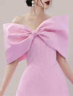A-Line Homecoming Dresses Princess Dress Graduation Party Wear Short / Mini Sleeveless Off Shoulder Satin with Bow(s)