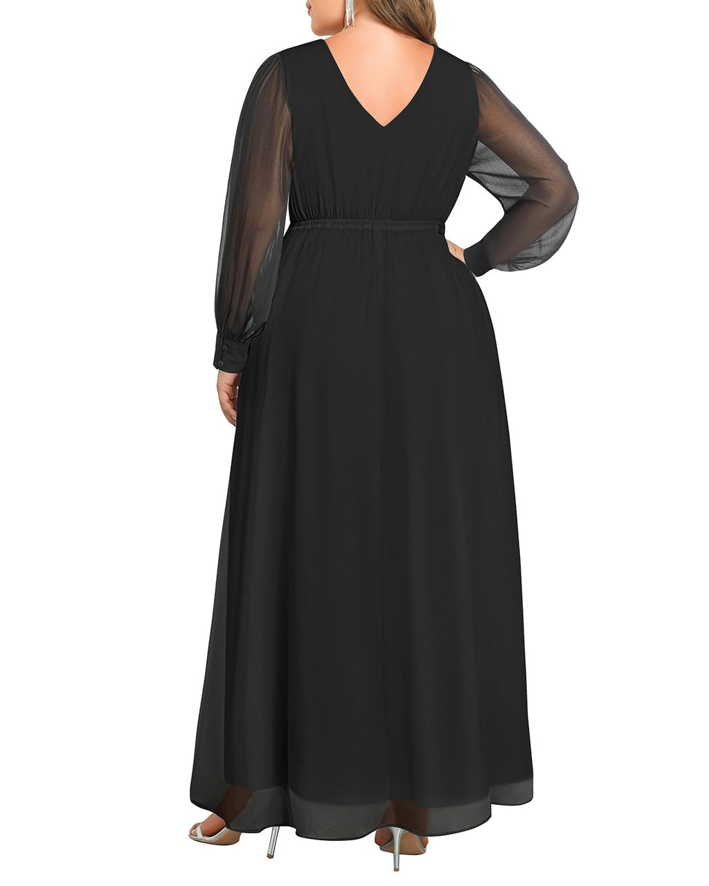 Mother of the Bride or Groom Dresses Fashion Women Plus Size Long Sleeve Applique Chiffon Maxi Dress Formal Dress Wedding Guests Dresses