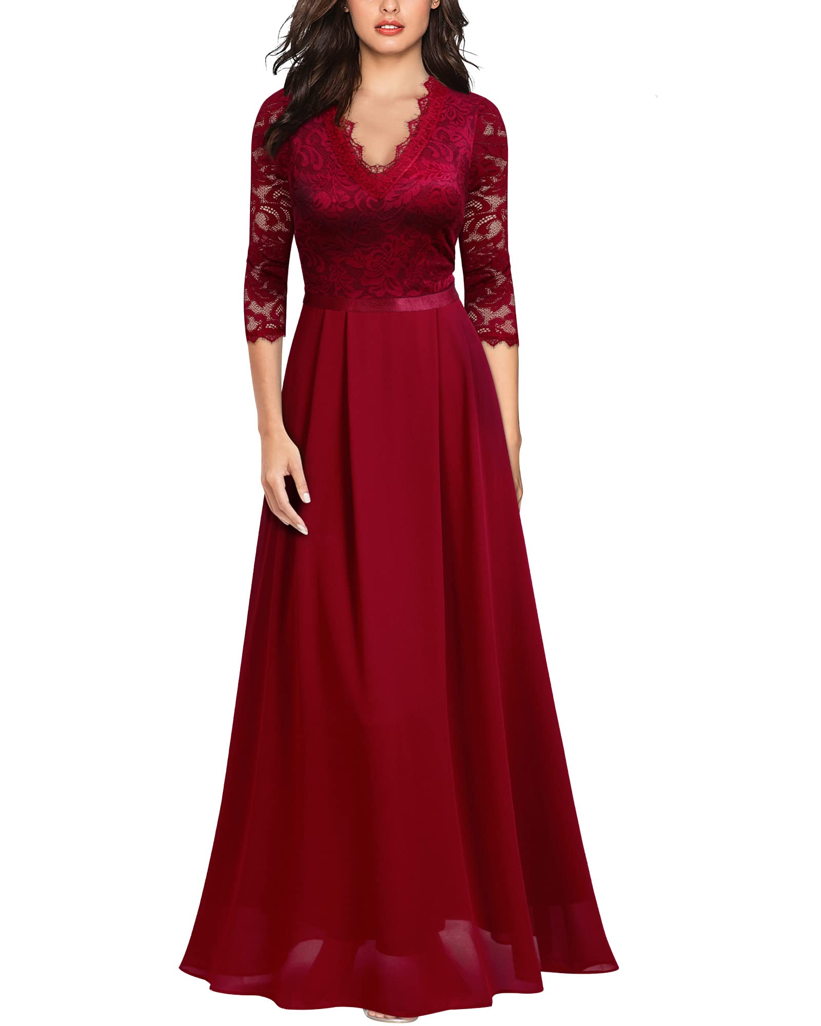 Mother of the Bride or Groom Dresses Floral Lace 2/3 Sleeves Long Dress Formal Dress Wedding Guests Dresses