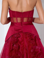 Celebrity Style Dress Holiday Floor Length Sleeveless Strapless Satin with Sash Flower