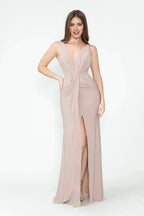 Glittery Mermaid V-Neck Sleeveless Lace-Up Floor-Length Prom Dress