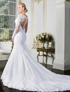 Open Back Sexy Formal Wedding Dresses Chapel Long Sleeve Neck Lace Appliques