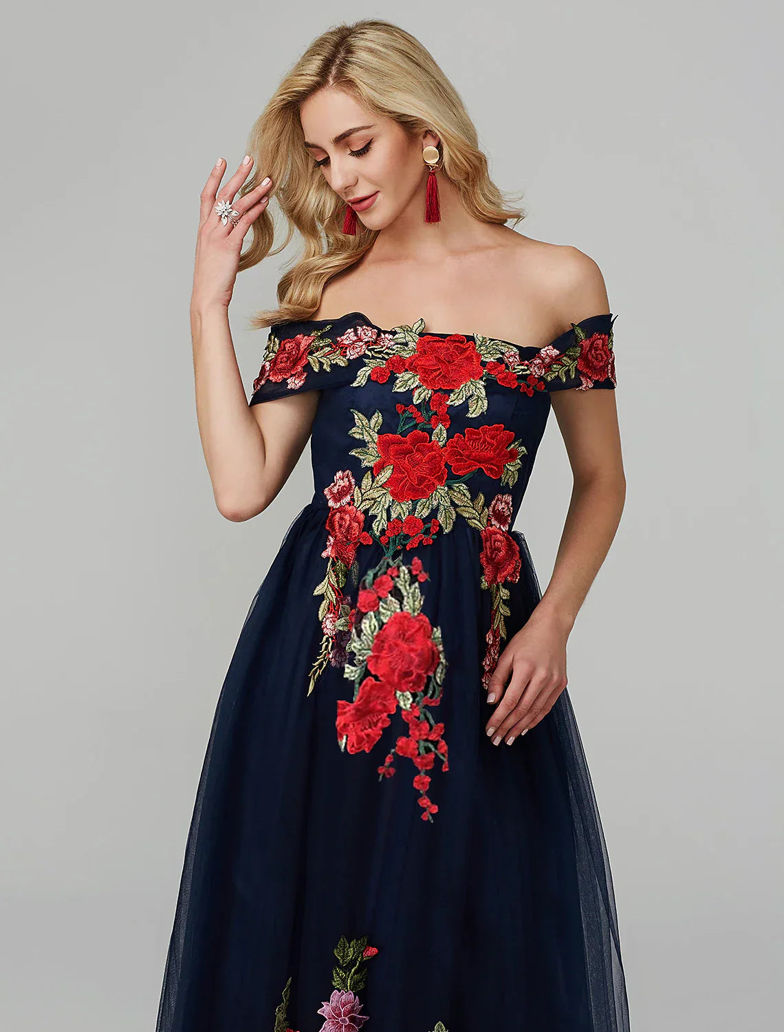 A-Line Hot Dress Wedding Guest Asymmetrical Sleeveless Illusion Neck Tulle with Appliques