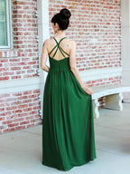 Chiffon Tie Back Bridesmaid Dresses With Ruffles Slit