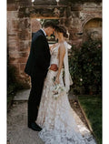 Beach Open Back Wedding Dresses Chapel Train A-Line Sleeveless V Neck Lace With Bow(s) Appliques