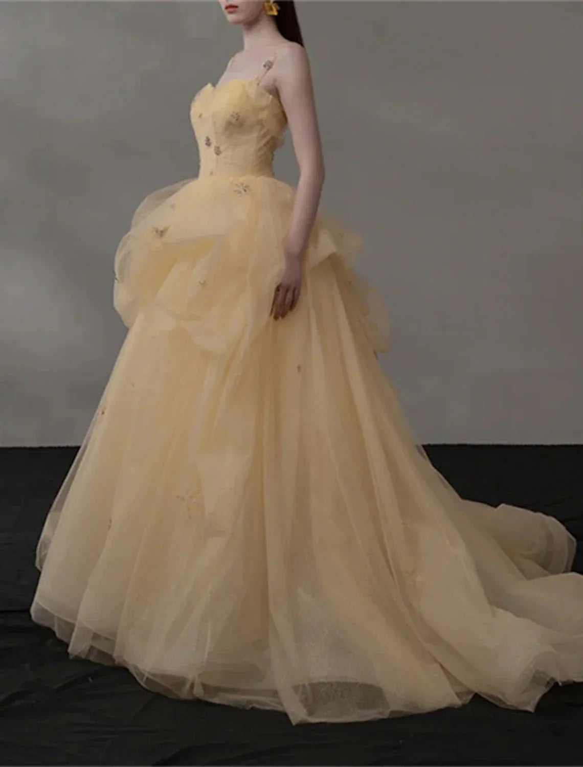 Ball Gown Quinceanera Dresses Princess Dress Performance Sweet 16 Court Train Sleeveless Spaghetti Strap Tulle with Appliques