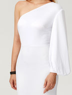 Celebrity Style Dress Engagement Long Sleeve One Shoulder with Pleats