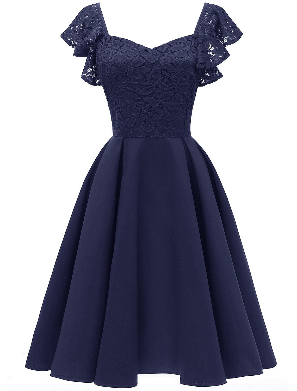 A-Line Cocktail Dresses Vintage Dress Party Wear Wedding Guest Knee Length Short Sleeve V Neck Spandex with Lace