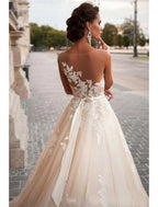 Engagement Open Back Formal Wedding Dresses A-Line Regular Appliques