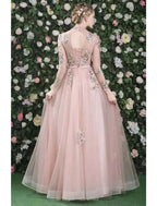 Prom Evening Dress High Neck Long Sleeve Floor Length Embroider