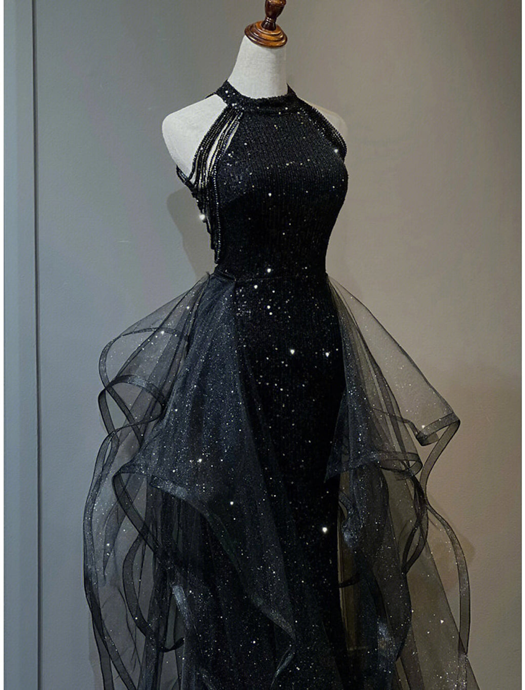 A-Line Prom Dresses Sparkle Shine Dress Wedding Party Sleeveless Sequined with Crystals Sequin Ruffles