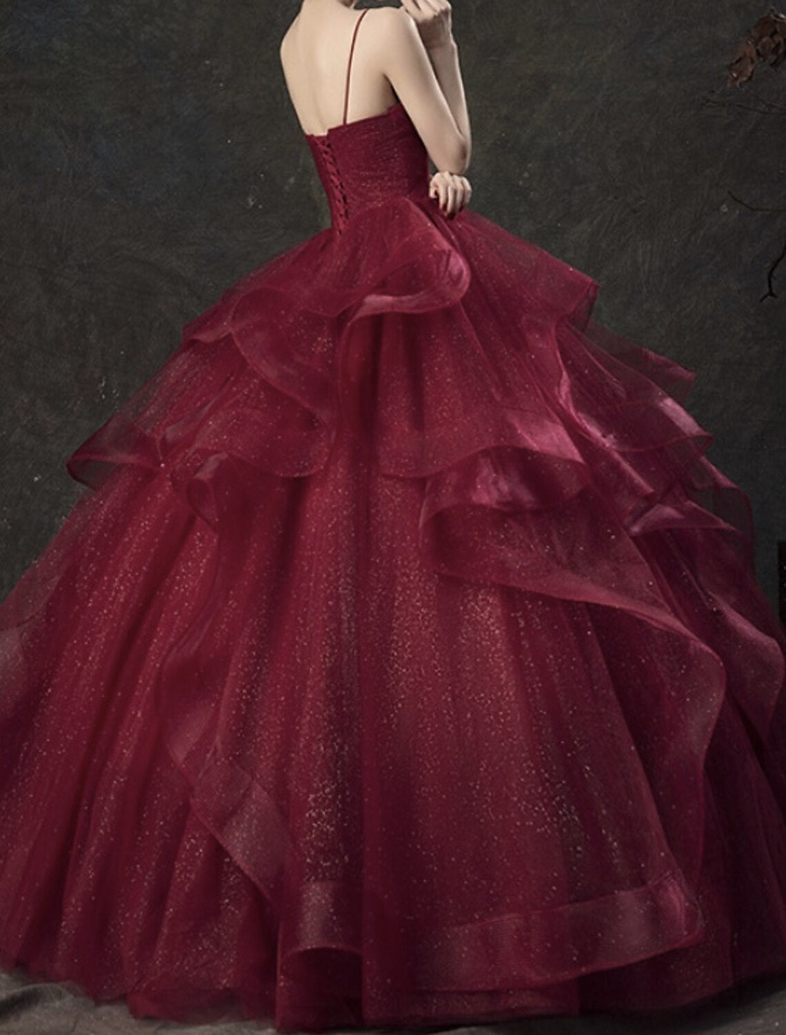 Ball Gown Glittering Luxurious Quinceanera Engagement Valentine's Day Dress V Neck Sleeveless Floor Length Tulle with Tier