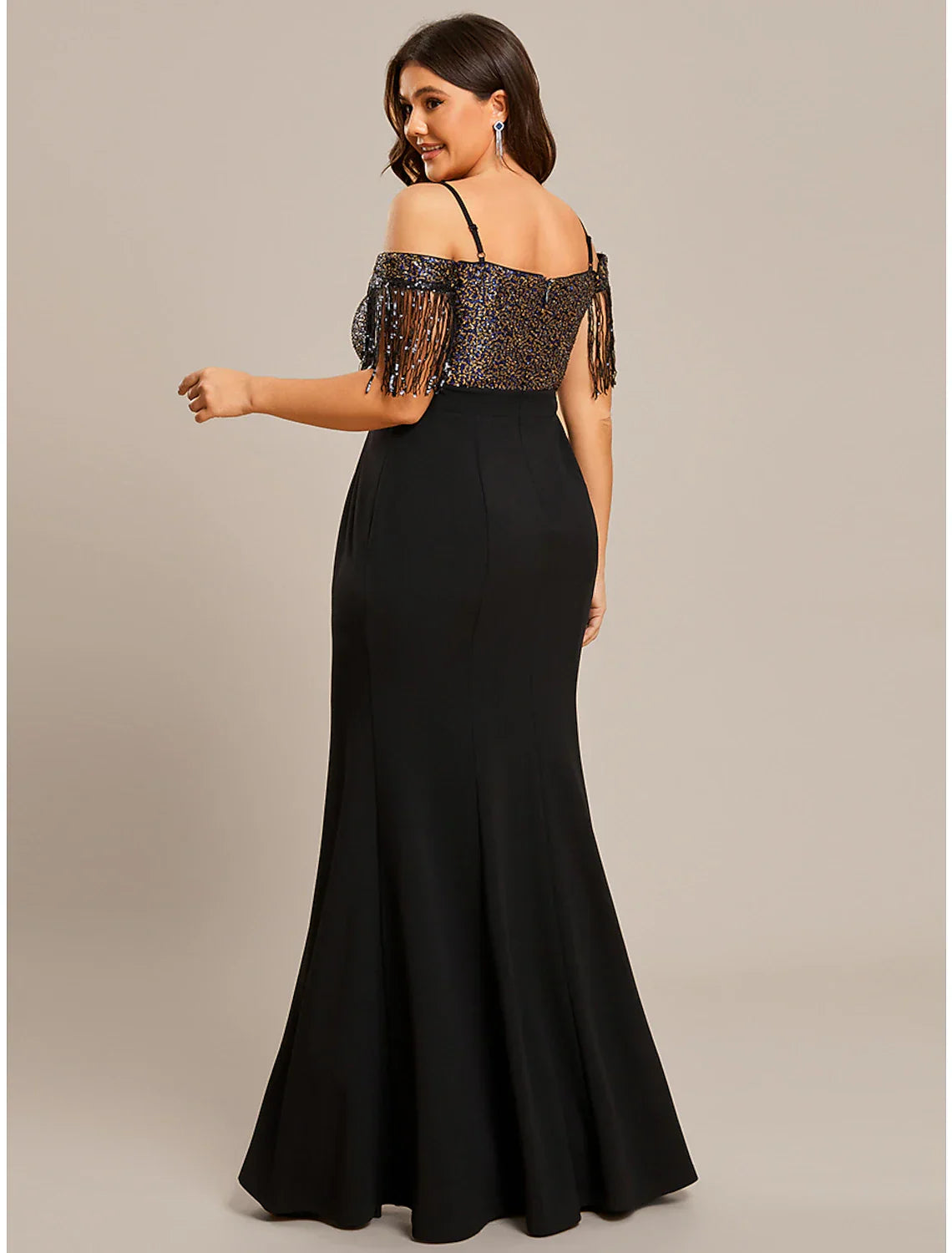 Mermaid / Trumpet Wedding Guest Dresses Minimalist Dress Formal Floor Length Short Sleeve Off Shoulder Stretch Fabric with Tassel
