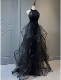 A-Line Prom Dresses Wedding Party Sleeveless y Sequined with Ruffles