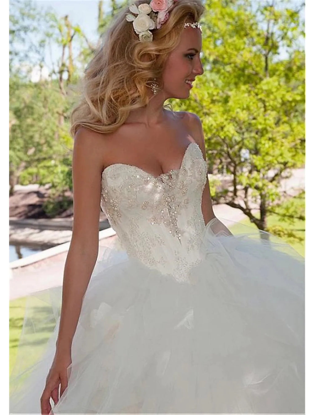 Engagement Open Back Formal Wedding Dresses Floor Length Ball Gown Strapless Tulle With