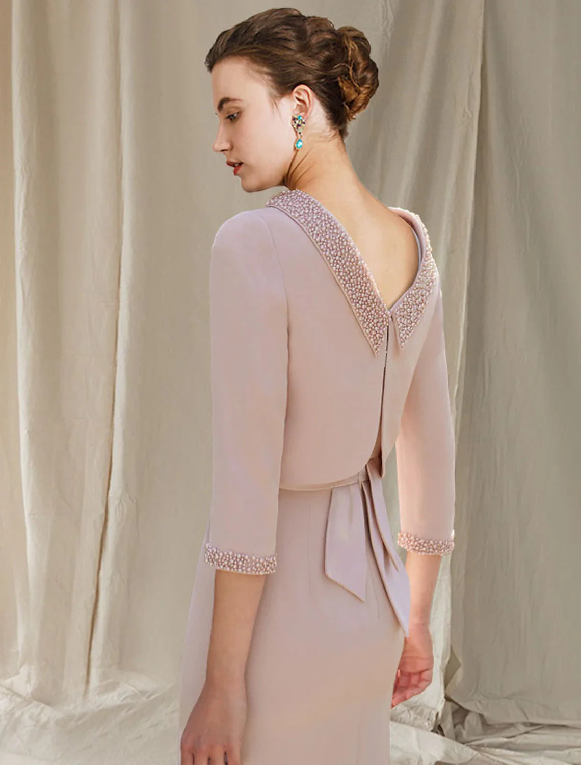 Two Piece Mermaid / Trumpet Mother of the Bride Dress Church Elegant High Low Square Neck Asymmetrical Tea Length  Chiffon Sleeveless Short Jacket Dresses with Pearls Beading