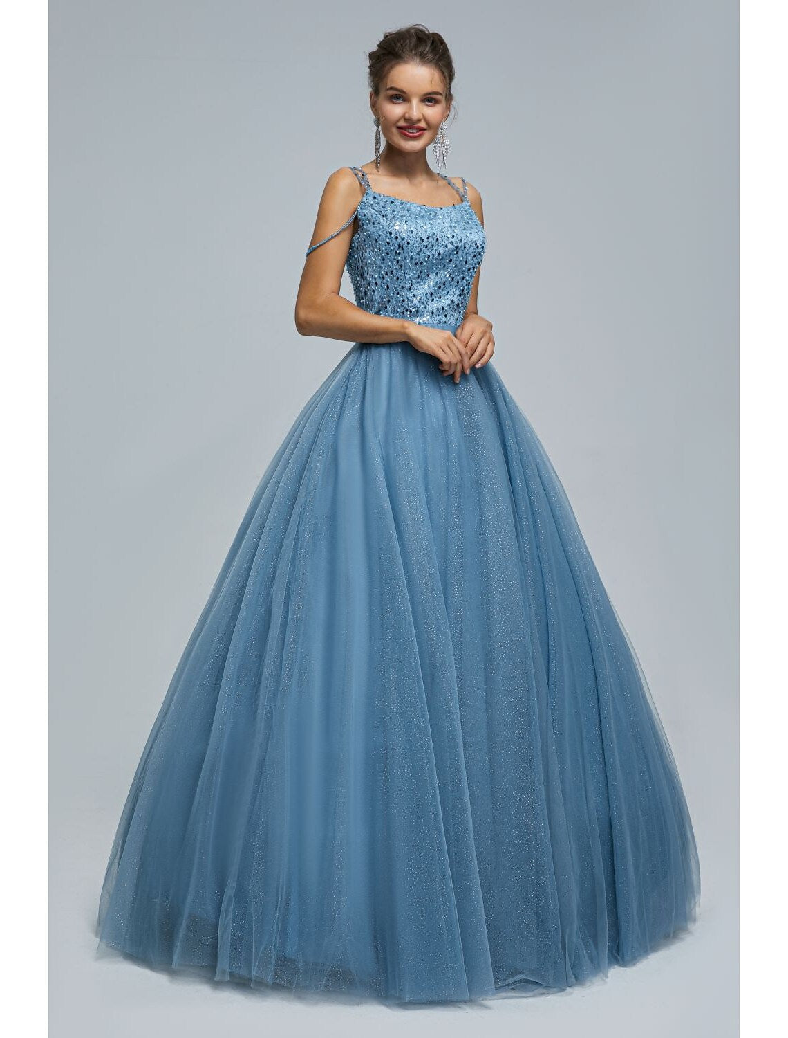 Sparkle Shine Dress Graduation Floor Length Sleeveless Strap Tulle with Pearls Sequin