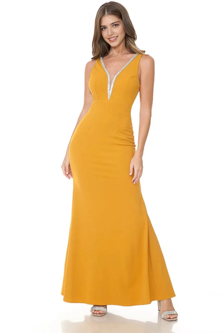 Glamorous Mermaid Deep V Sleeveless Zipper Back Floor Length Prom Dress